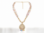 Multicolor Beaded Statement Necklace Set with Matching Earrings – Gold-Tone Pendant Jewelry