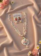 Stunning Neck set I Multilayer White Beaded Pendant Necklace Set with Matching Enamel Earrings for Women