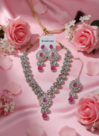 Pink Kundan Necklace Set with Matching Earrings & Maang Tikka