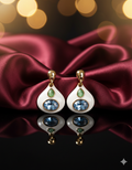 White Enamel Drop Earrings with Blue Crystal for Women | Gold-Tone Elegant Statement Earrings