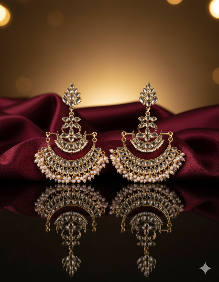 Chandbali Earrings with Pearl Beads for Women | Bridal & Wedding Statement Earrings