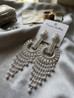 Elegant Silver-Tone Crystal & Pearl Statement Drop Earrings
