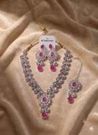 Pink Kundan Necklace Set with Matching Earrings & Maang Tikka