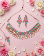 Multicolor Kundan Choker Necklace Set with Pearl Drops, Earrings & Maang Tikka | Traditional Bridal Jewelry for Women