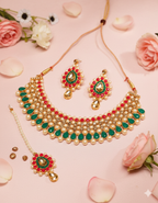 Kundan Pearl Choker Necklace Set with Earrings & Maang Tikka for Women