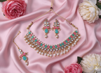Multicolor Kundan Choker Necklace Set with Pearl Drops, Earrings & Maang Tikka | Traditional Bridal Jewelry for Women