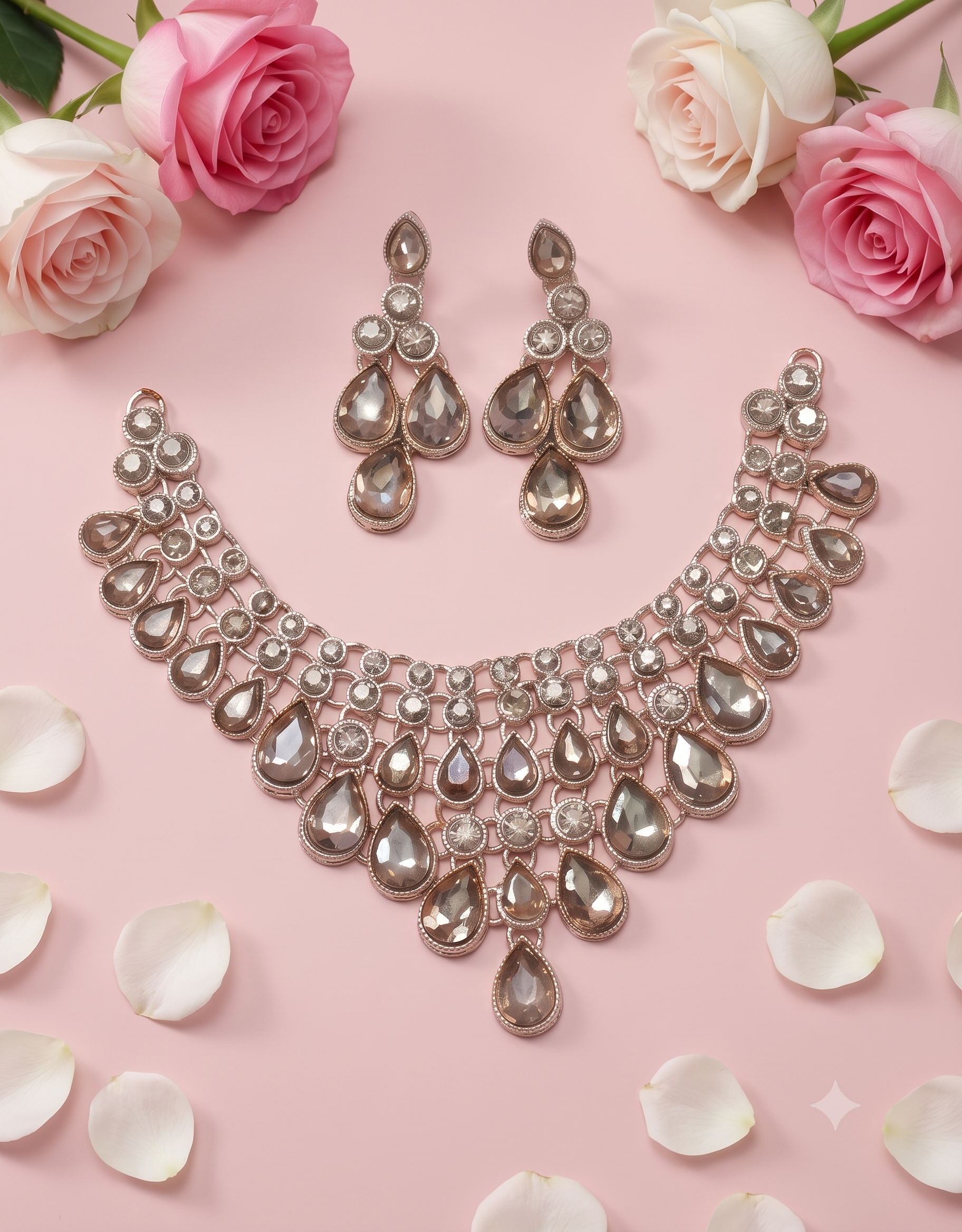 Silver-Tone Kundan Teardrop Necklace Set for Women