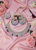 Multicolor Beaded Kundan Necklace Set with Matching Chandbali Earrings & Maang Tikka for Women