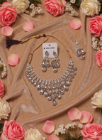 Silver-Tone Kundan Teardrop Necklace Set for Women