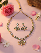 Elegant Green Kundan Floral Necklace Set with Matching Earrings for Women | Adjustable Traditional Jewelry