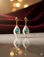 White Enamel Teardrop Earrings with Blue Crystal for Women | Gold-Tone Elegant Drop Earrings