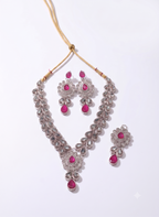 Pink Kundan Necklace Set with Matching Earrings & Maang Tikka