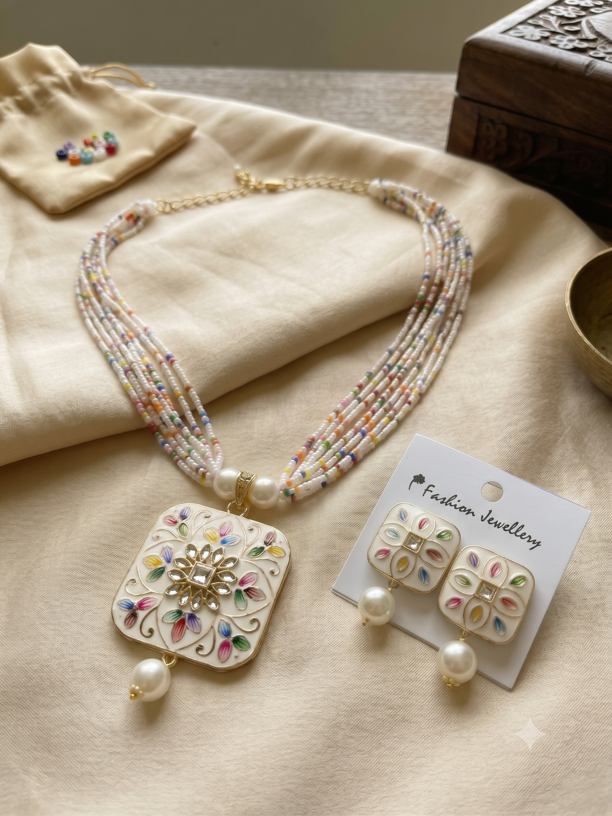 Multicolor Pearl Beaded Necklace Set with Matching Earrings – Elegant Fashion Jewellery