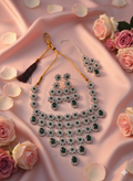 Emerald Green Floral CZ Necklace Set for Women | Silver-Tone Bridal Wedding Jewelry with Matching Earrings