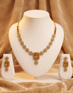 Gold-Plated Amber Topaz & Kundan Collar Necklace Set with Matching Drop Earrings