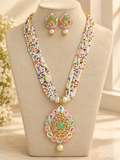 Multicolour Beaded Necklace Set with Traditional Pendant & Matching Earrings