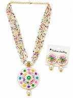 Multicolor Floral Pearl Necklace Set with Matching Earrings