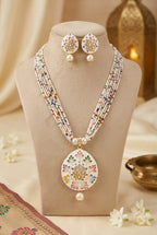 Multicolour Floral Pendant Necklace Set with Matching Earrings for Women
