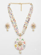 Multicolour Floral Pendant Necklace Set with Matching Earrings for Women