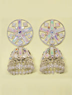Silver-Tone Mirror Jhumka Earrings with Pearl Drops for Women | Traditional Statement Earrings