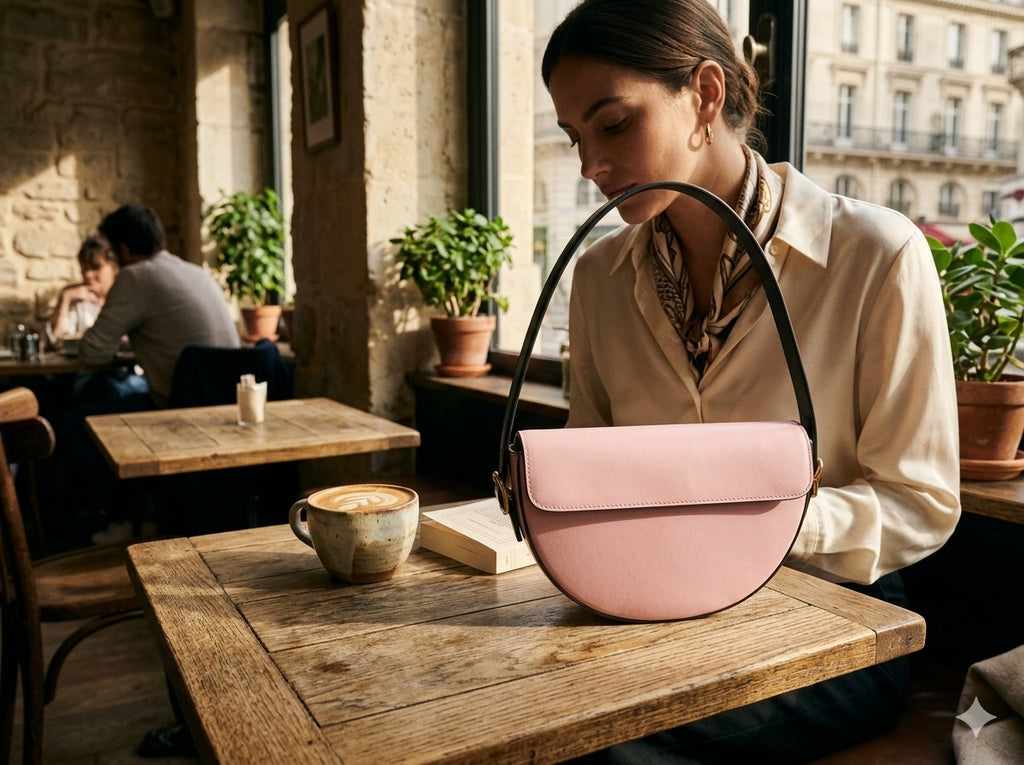 Women's Pink Curved Shoulder Bag with Adjustable Strap