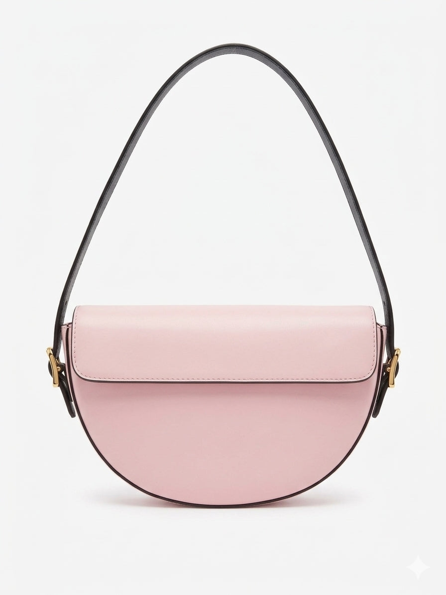 Women's Pink Curved Shoulder Bag with Adjustable Strap