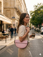 Women's Pink Curved Shoulder Bag with Adjustable Strap