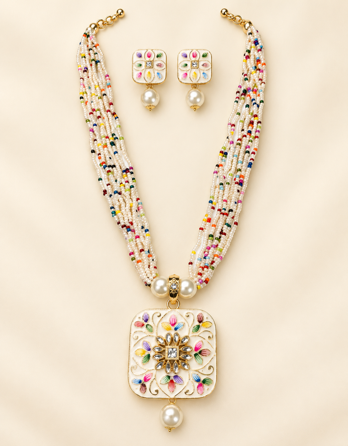 Multicolor Pearl Beaded Necklace Set with Matching Earrings – Elegant Fashion Jewellery